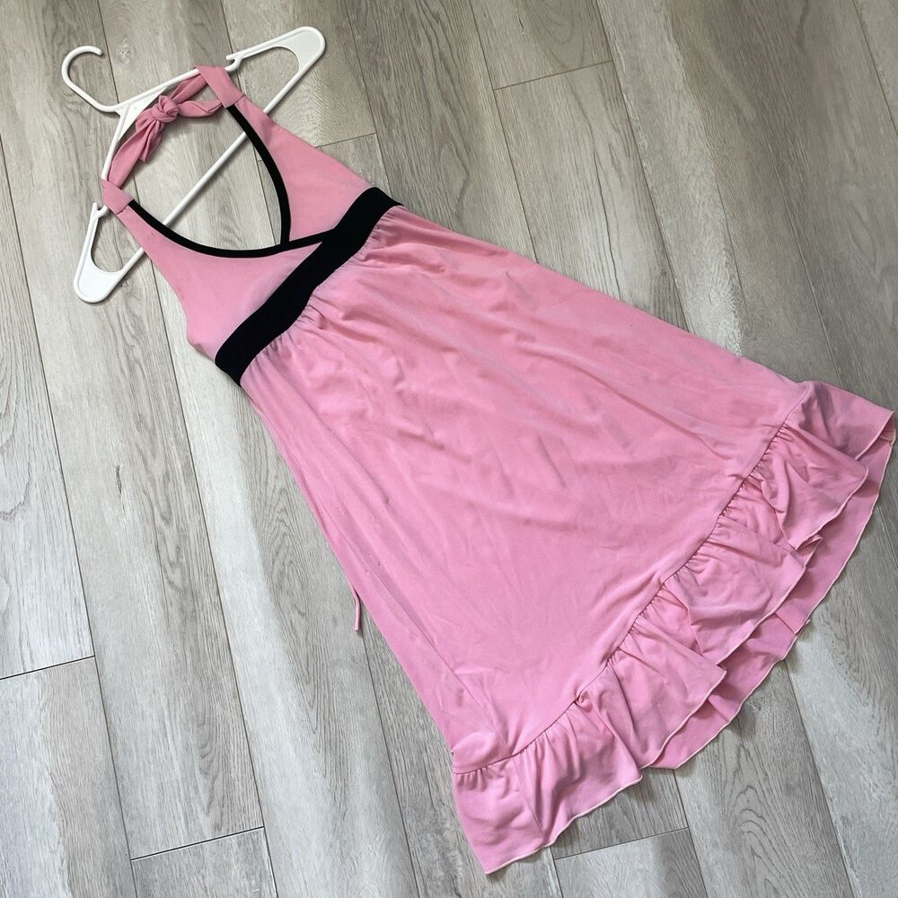 Vintage Halter Dress babydoll slip fit flare womens Pink (small) y2k feminine